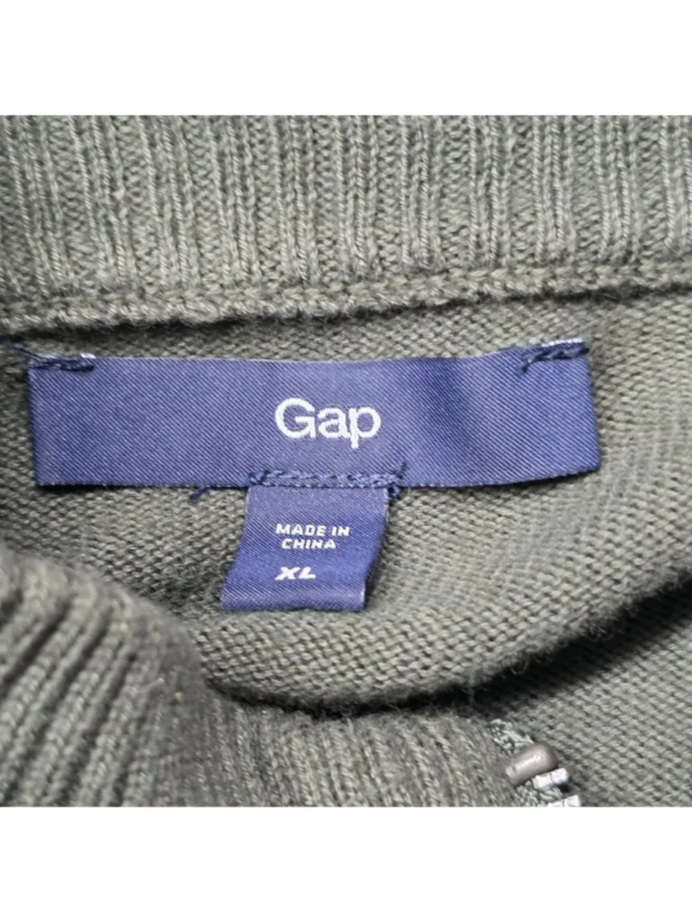 Mens Gap Olive Green Full Zip Cotton Cardigan Sweater Ribbed Collar & Pockets XL